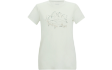 T-shirt blanc à manches courtes avec un dessin au trait de montagnes et de petits motifs floraux sur le devant