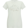 T-shirt blanc à manches courtes avec un dessin au trait de montagnes et de petits motifs floraux sur le devant