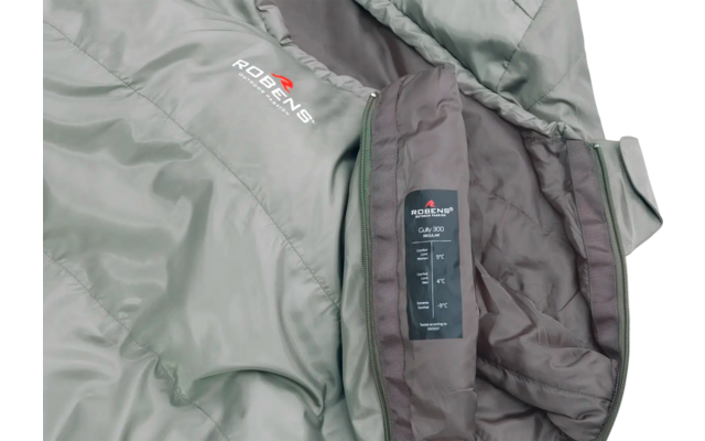 Geöffnete Jacke mit sichtbarem Innenfutter und zwei aufgenähten Etiketten