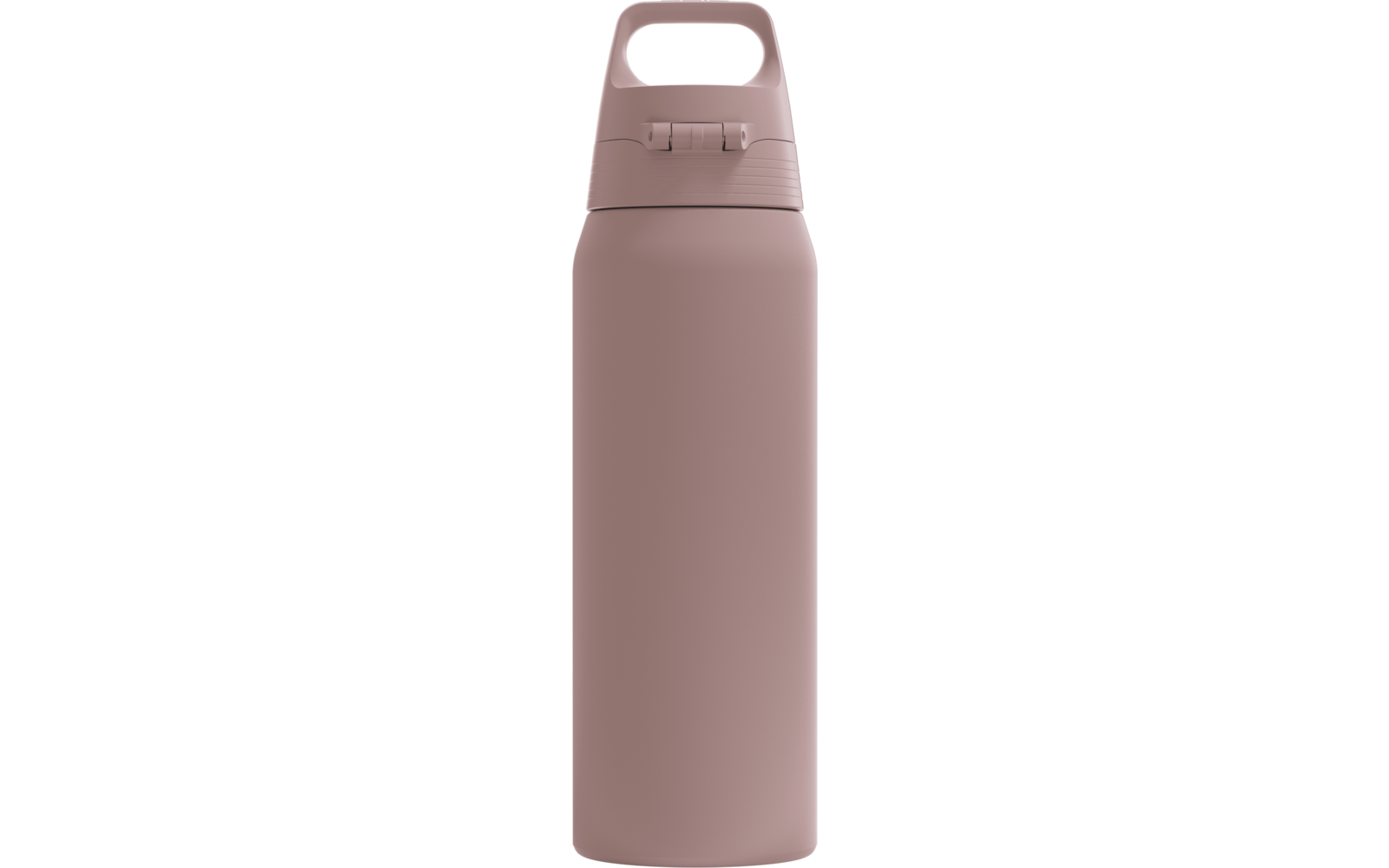 Rosa-matte Metallflasche mit Deckel und integriertem Tragegriff oben