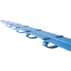 Blue plastic rail with several semicircular loops, on a white background, close-up perspective