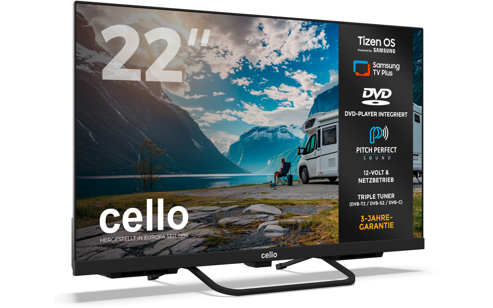 Product afbeelding Cello CTrav Smart Tizen OS Camping LED TV mit Triple Tuner, WLAN, Bluetooth, 12/24/230 V 1