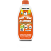 Weiße Plastikflasche mit orangefarbenem Schraubverschluss und orangefarbenem Etikett. Auf dem Etikett steht oben 'THETFORD', mittig 'DUO TANK CLEANER CONCENTRATED', ein Kreis mit '4', ein Symbol '95% biodegradable' und der englische Text 'Removes sca