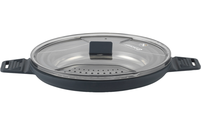 Zilverkleurige ronde pizzasteen met handvat