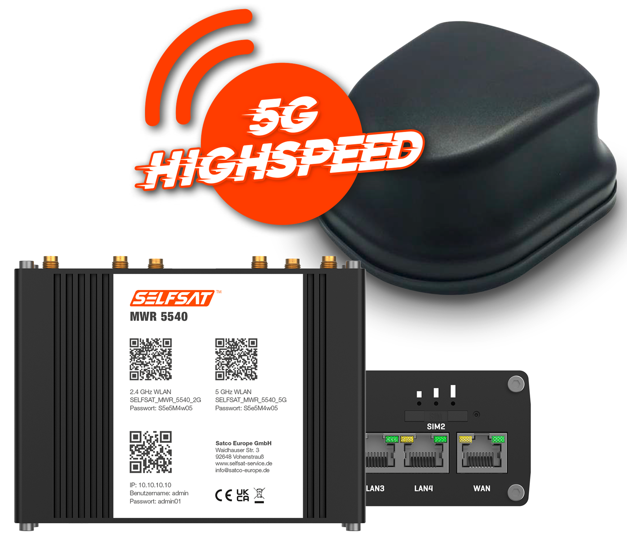 Selfsat 5G Cat 12 WLAN Router MWR 5540 inkl. 5G Antenne bis 2,6 Gbps ...