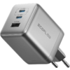 Zilveren USB oplader met twee USB-poorten en stekker