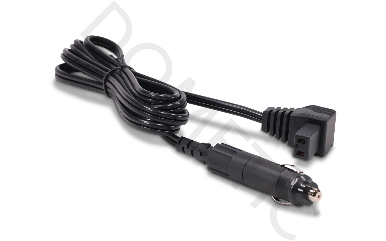 Schwarzes Kabel mit Zigarettenanzünderstecker und eckigem Anschluss