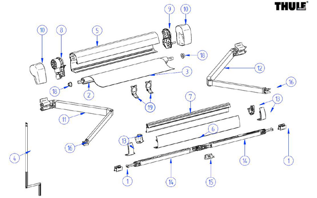Thule Markisenrolle Nabe für Endplatte 2 Stück links und rechts für Markise Omnistor 5102 / VW 2,6 Meter - Thule Ersatzteilnummer 1500602755 