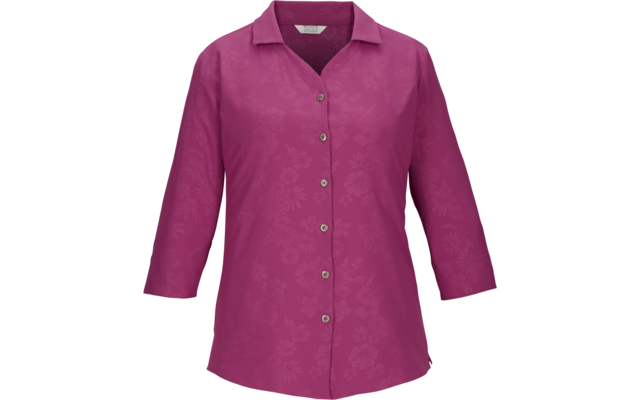 Magenta-farbene, knöpfbare Bluse mit Reverskragen, drei Viertel Ärmeln und dezentem Ton-in-Ton-Blumenmuster