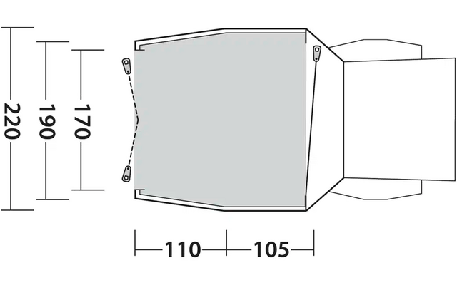 Technisches Schnittbild mit Maßen eines rechteckigen Behälters mit Deckel