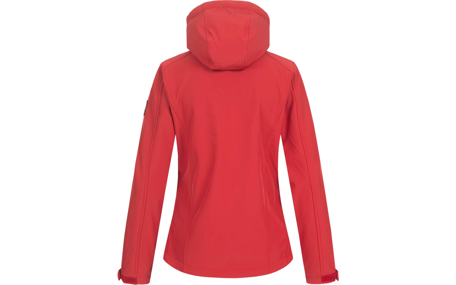 Rote Kapuzenjacke, Rückansicht auf weißem Hintergrund