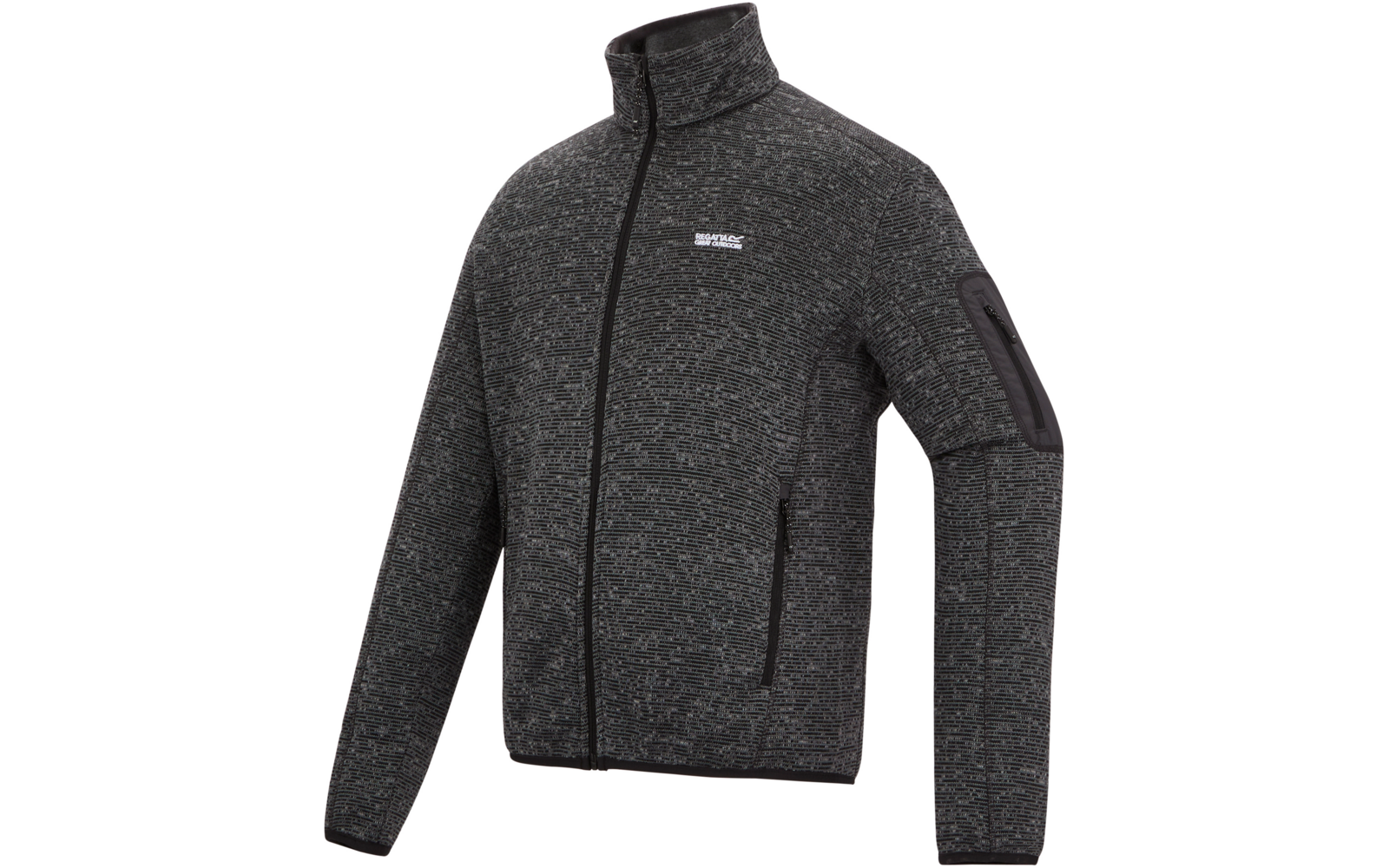 Dunkelgraue Strickjacke mit Reißverschluss und Stehkragen