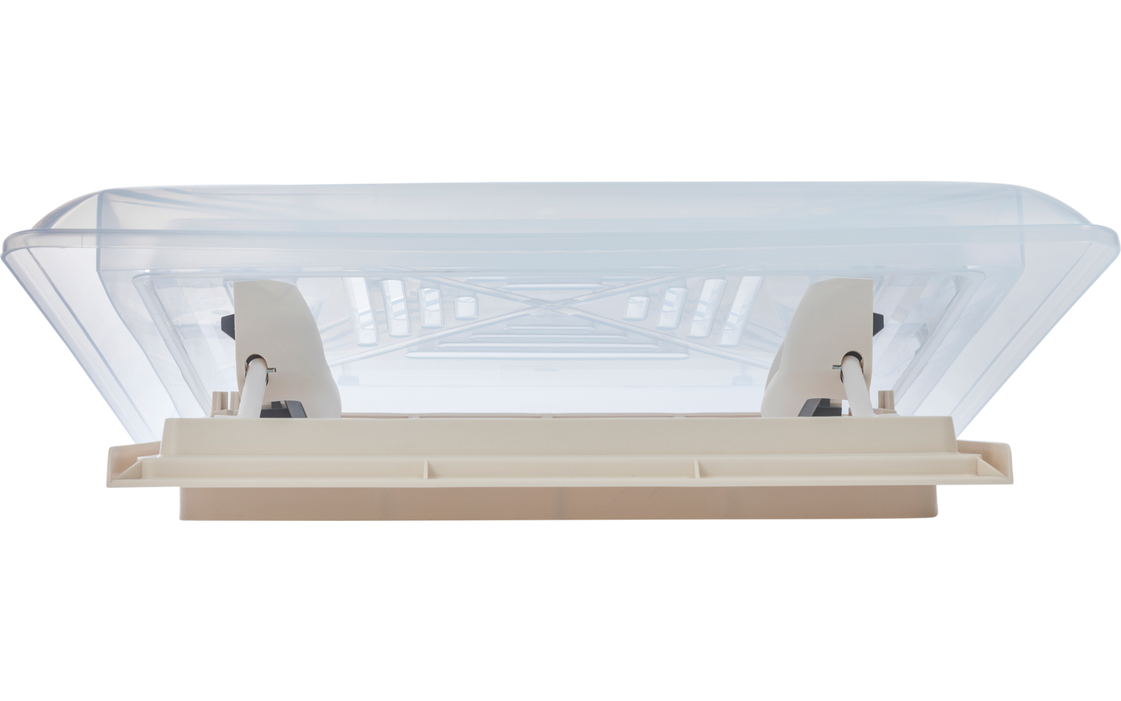 Weißer Ventilator auf einem Holztisch