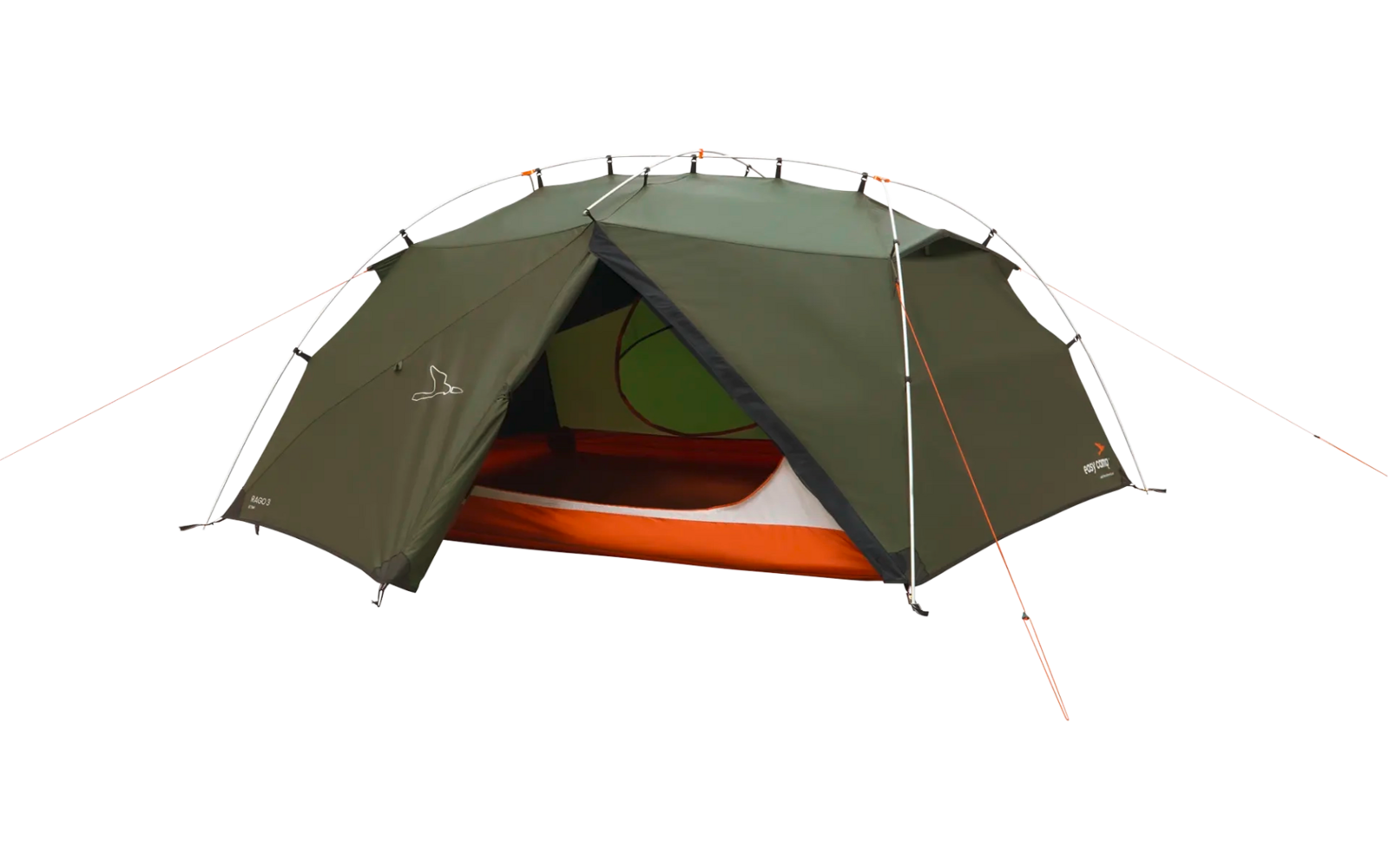 Grünes Campingzelt mit offenem Eingang auf Wiese