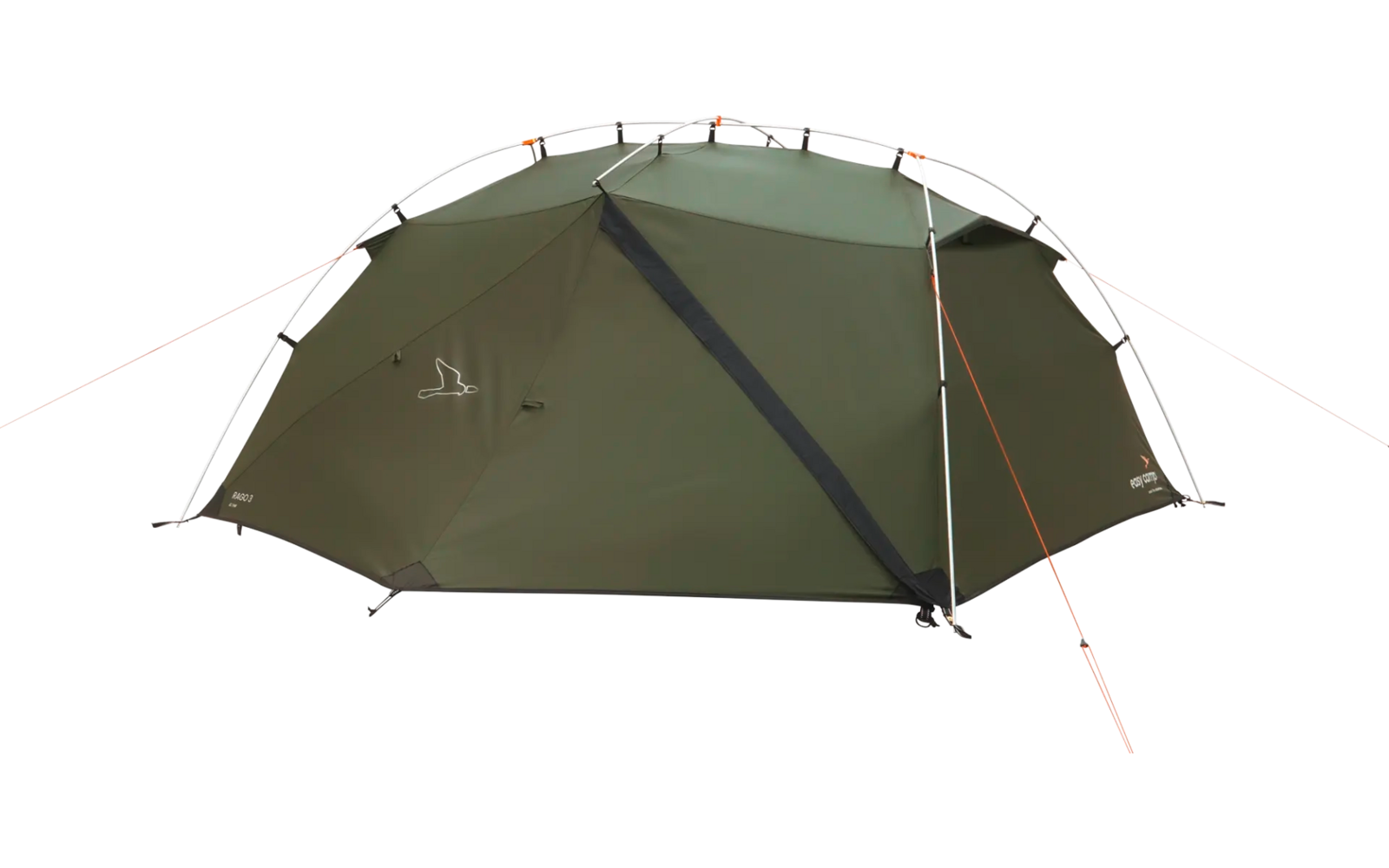 Grünes Zelt mit geöffnetem Eingangsbereich auf Grasfläche