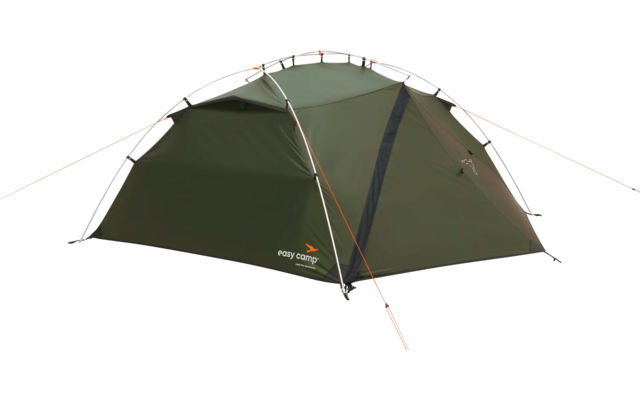 Grünes Zelt mit zwei geöffneten Eingängen auf grauem Untergrund