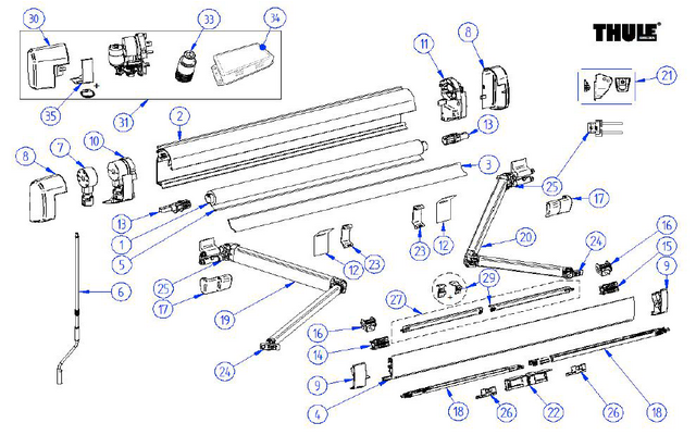 Thule Support Roller Tube Rückenprofil Walze für Markise Omnistor 5200 4,5 Meter - Thule Ersatzteilnummer 1500603535