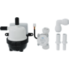 Weiße und schwarze elektrische Pumpe mit Kabel und mehreren weißen Kunststoffanschlüssen