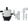 Pompa elettrica bianca e nera con cavo e diversi connettori in plastica bianca
