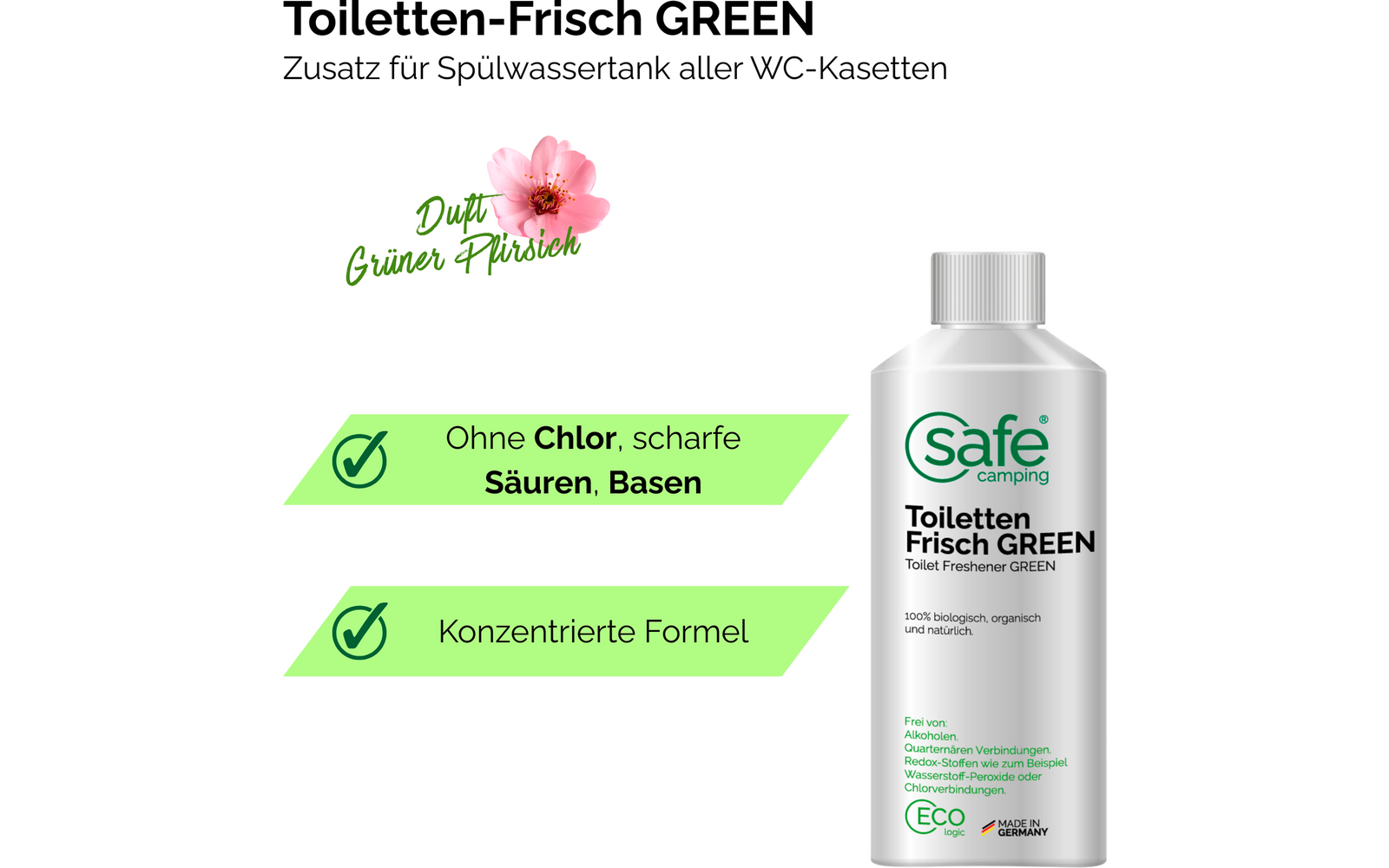 Produktbild Safe Camping Toiletten-Frisch Green Zusatz f&uuml;r den Sp&uuml;lwassertank 1
