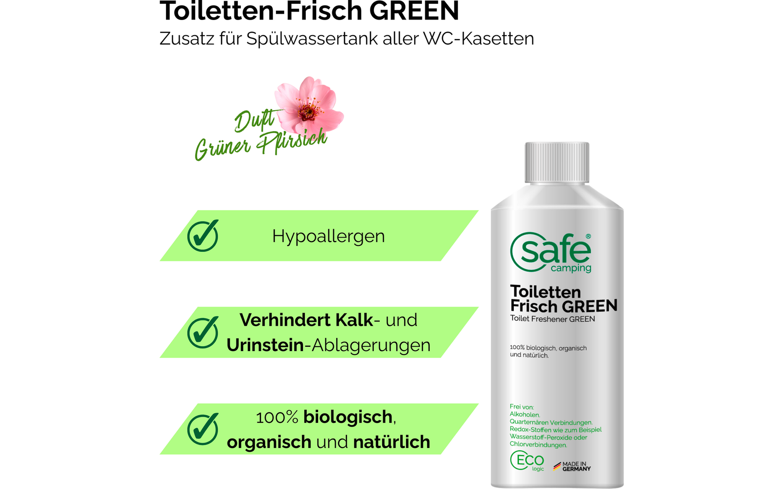 Produktbild Safe Camping Toiletten-Frisch Green Zusatz f&uuml;r den Sp&uuml;lwassertank 1