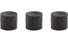 Drei dunkelgraue Zylinder in einer Reihe auf weißem Hintergrund