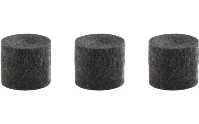 Drei dunkelgraue Zylinder in einer Reihe auf weißem Hintergrund