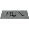 Una alfombra gris con el contorno negro de la vista lateral de un coche o vehículo