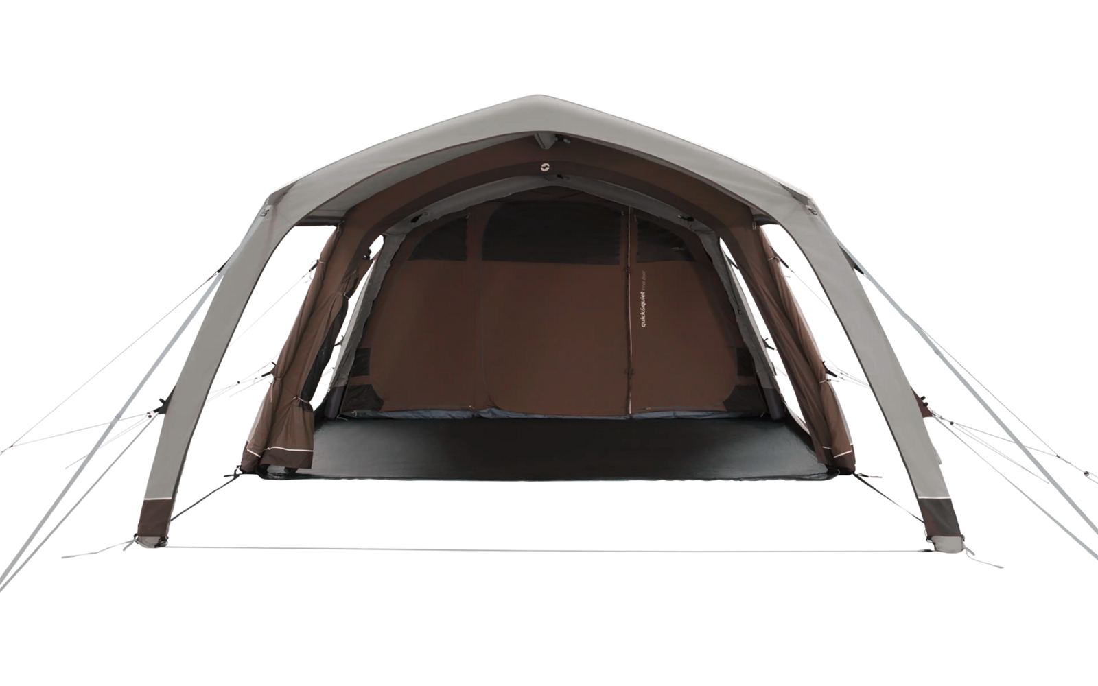 Aufblasbares Zelt mit geöffnetem Eingang auf einer weißen Oberfläche