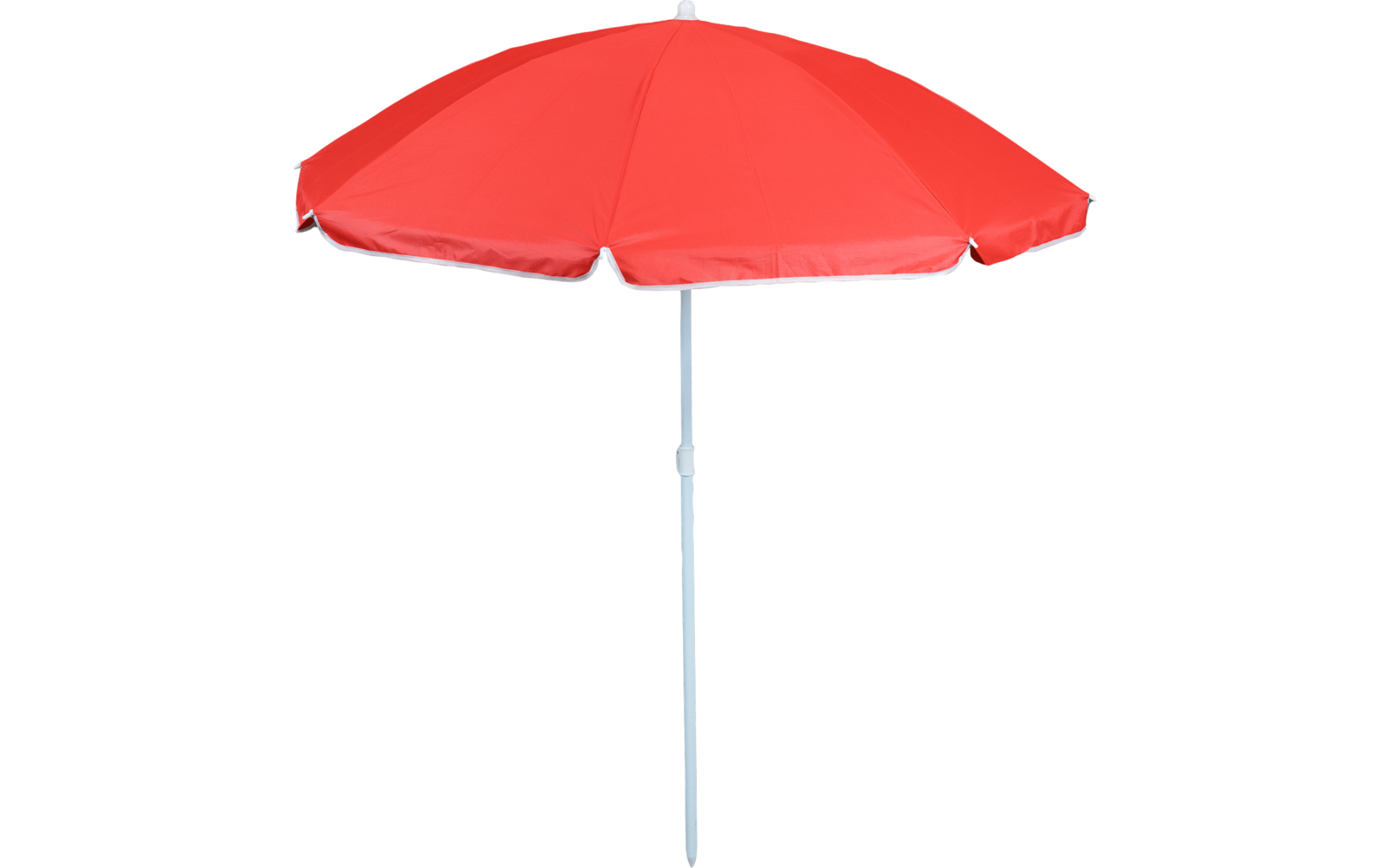 Orange-roter Sonnenschirm mit Stiel auf weißem Hintergrund