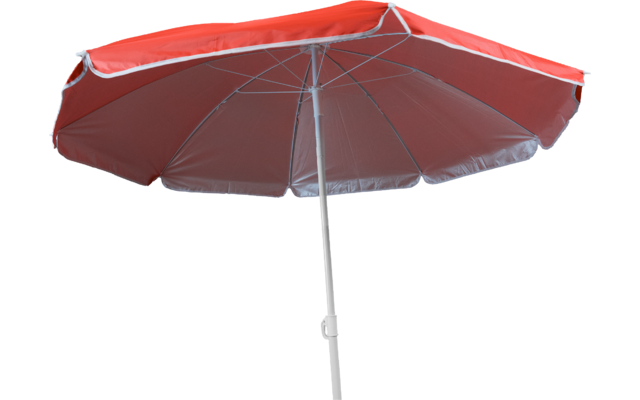 Roter Sonnenschirm mit hellgrauem Gestänge