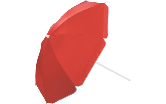 Geöffneter oranger Sonnenschirm mit weißem Stiel, schräg nach rechts unten