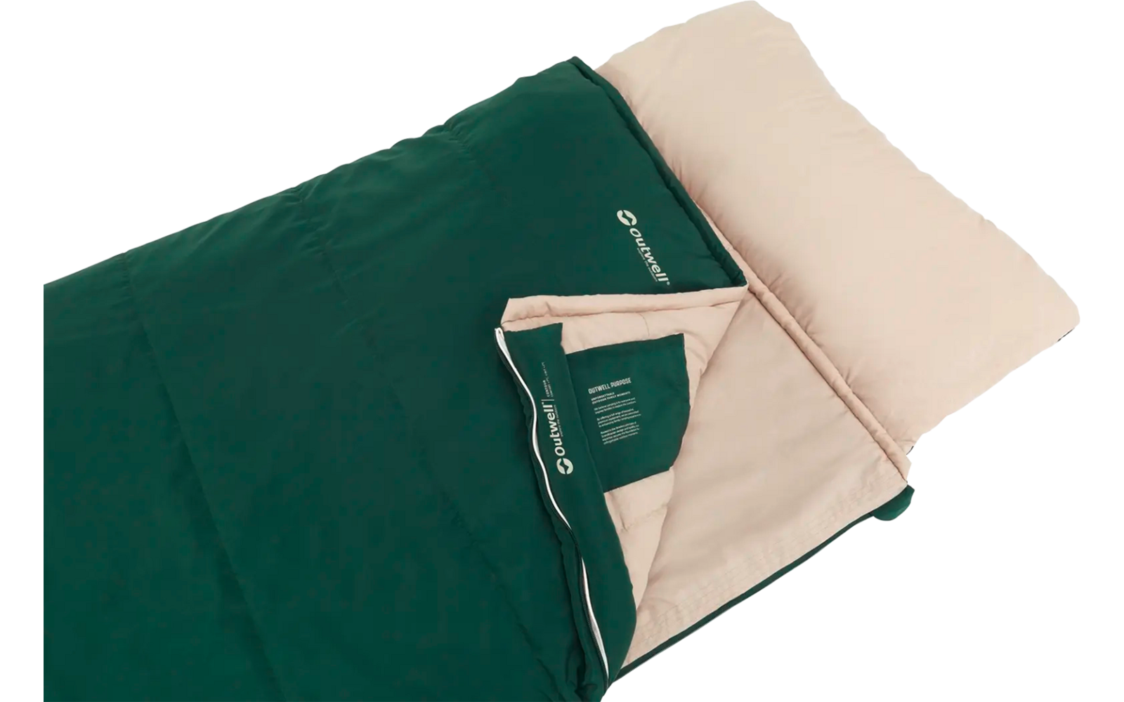 Groen-beige slaapzak op witte achtergrond