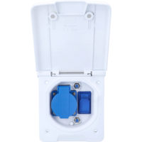 Enchufe multifuncional para toldo de caravana Schwabe incl. 1x toma de corriente de 230 V con contacto de puesta a tierra / 2x tomas SAT / 1x USB-A / 1x USB-C blanco
