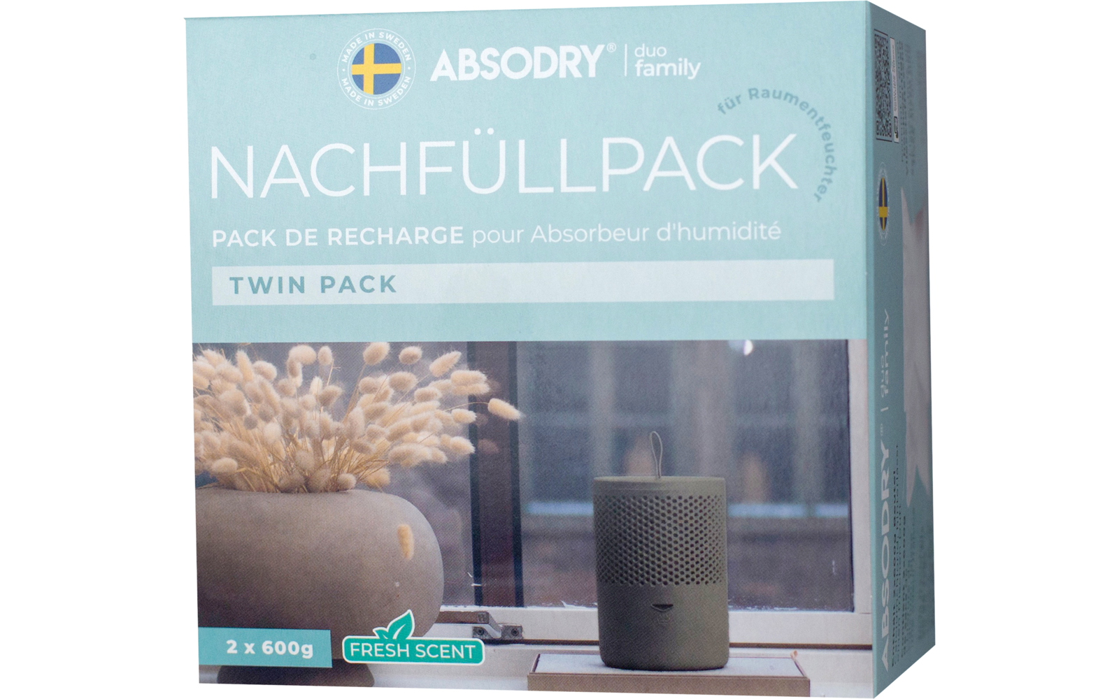 Verpackung eines Nachfüllpacks für Absorber mit Beschriftung und Abbildung eines Absorbers