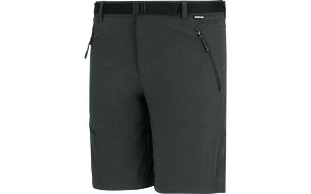 Dunkle kurze Shorts mit vorderen Reißverschlusstaschen, Gürtelschlaufen und elastischem Bund