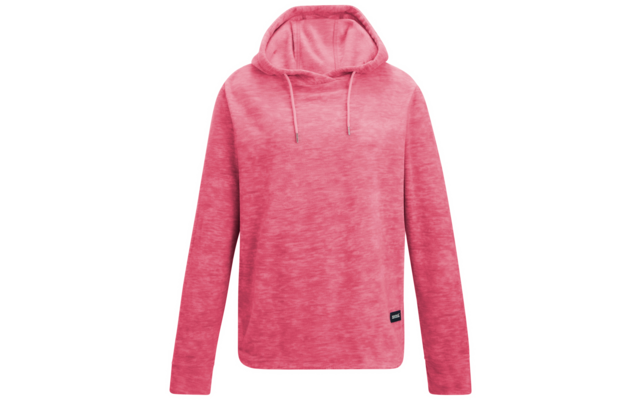 Rosa meliertes Kapuzensweatshirt mit langen Ärmeln, Kordelzug an der Kapuze und kleinem schwarzem Label am Saum