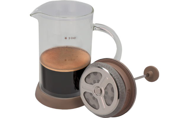 Französische Presskanne mit Kaffee und abgenommenem Sieb