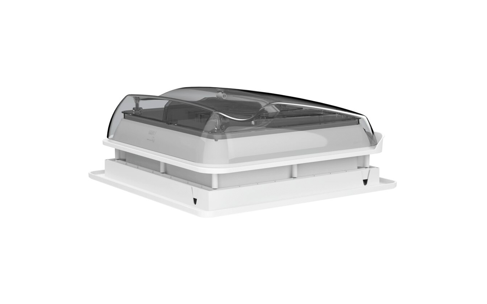 Quadratische weiße Basis mit gewölbtem, rauchfarbenem, durchscheinendem Deckel