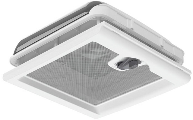 Weißes quadratisches Gitter mit Rahmen, mittig Netzgewebe und grauem Hebel