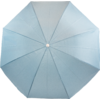 Geöffneter hellblauer Schirm von oben, acht Segmente, mittiger Knopf