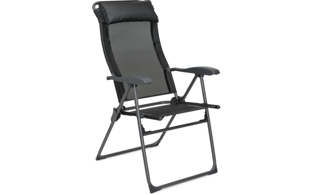 Schwarzer Klappstuhl aus Metall und Stoff