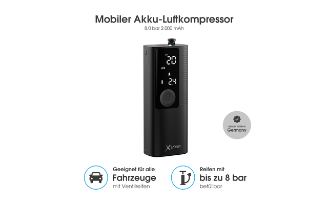  Xlayer Mobiler Akku-Luftkompressor 8.0 bar 2.000 mAh