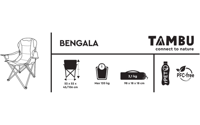 Product afbeelding Tambu Bengala opvouwbare campingstoel van gerecycled polyester, tot 120 kg 1