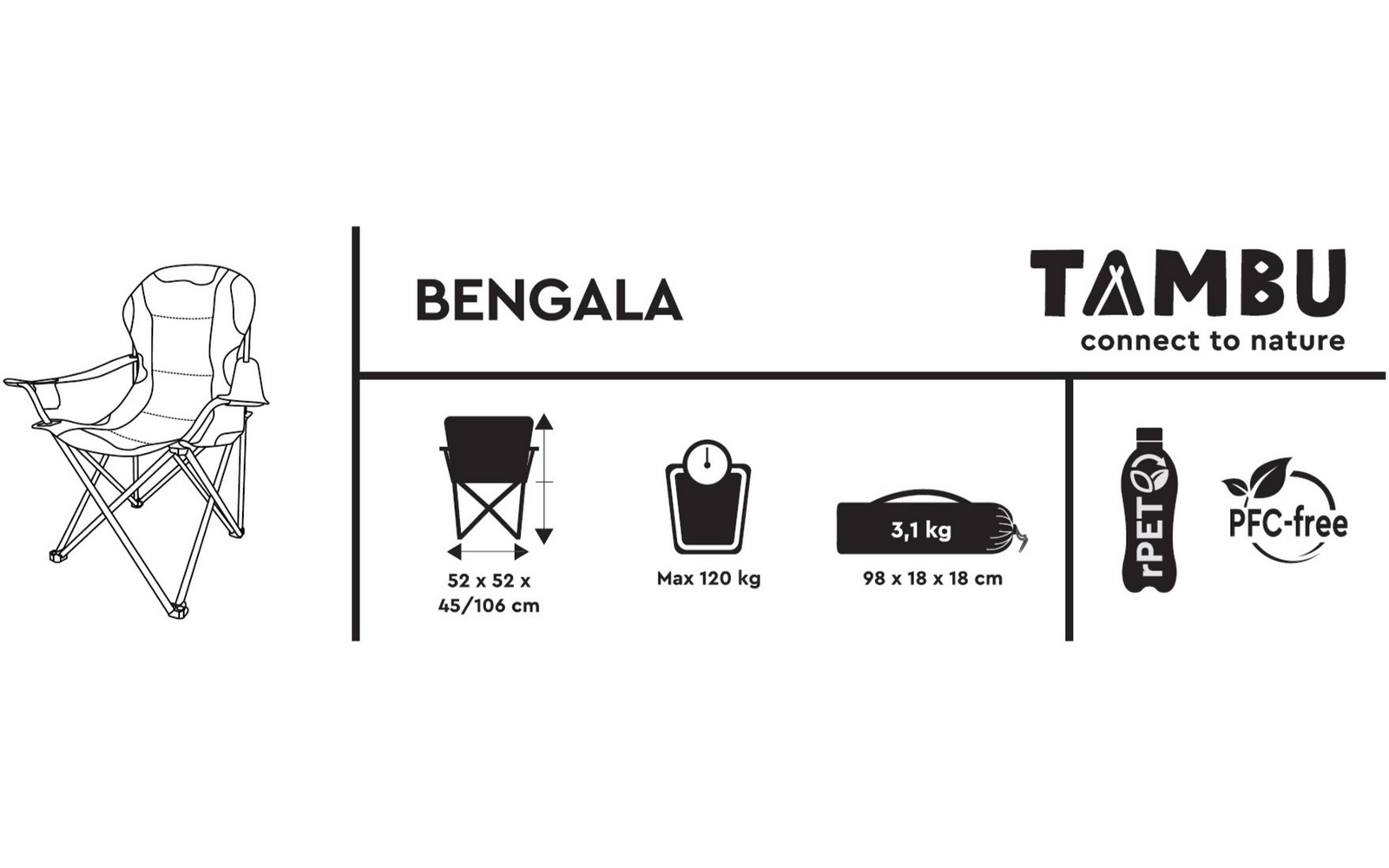 Product afbeelding Tambu Bengala opvouwbare campingstoel van gerecycled polyester, tot 120 kg 1