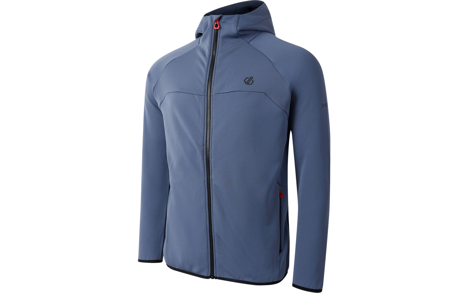 Blaues Softshell-Jacke mit Reißverschluss und Kapuze