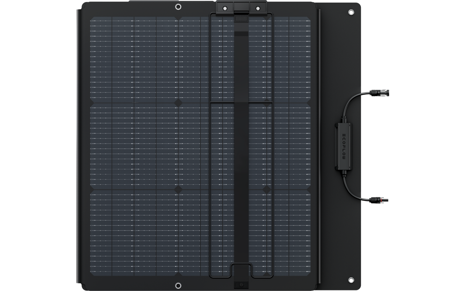 Aufgeklapptes faltbares Solarpanel mit Anschlusskabel