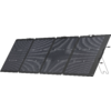 Quatre panneaux solaires noirs montés sur un support, vue de côté