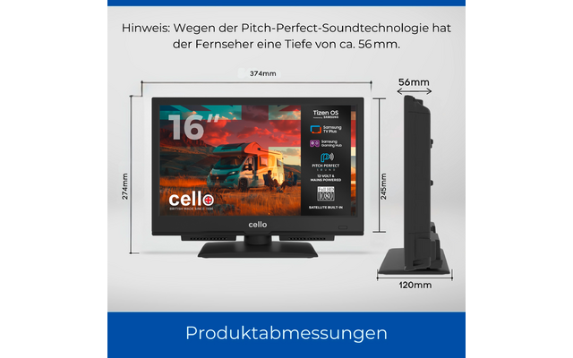 Product afbeelding Cello CTrav Smart Tizen OS Camping LED TV mit Triple Tuner, WLAN, Bluetooth, 12/24/230 V 1