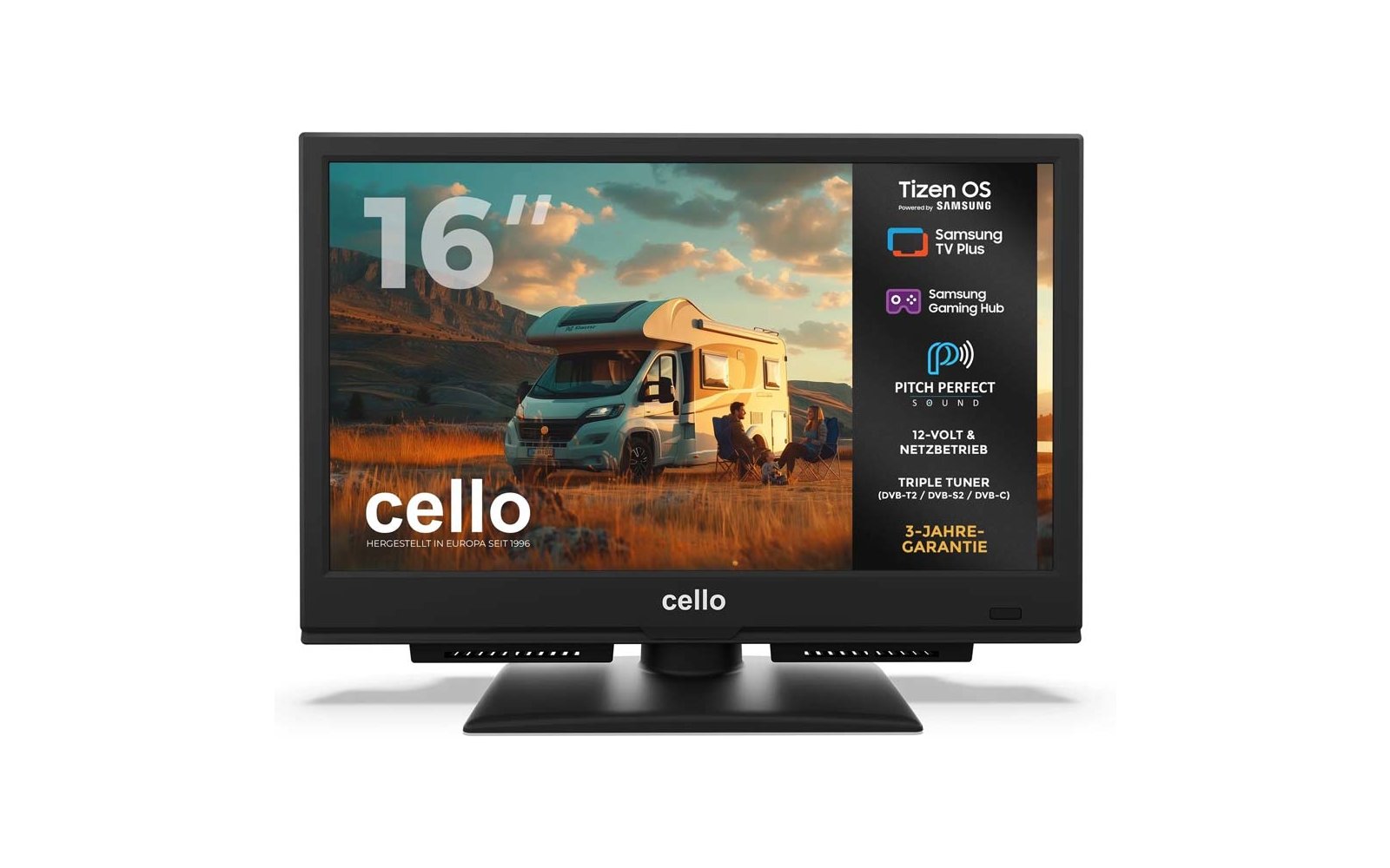 Product afbeelding Cello CTrav Smart Tizen OS Camping LED TV mit Triple Tuner, WLAN, Bluetooth, 12/24/230 V 1